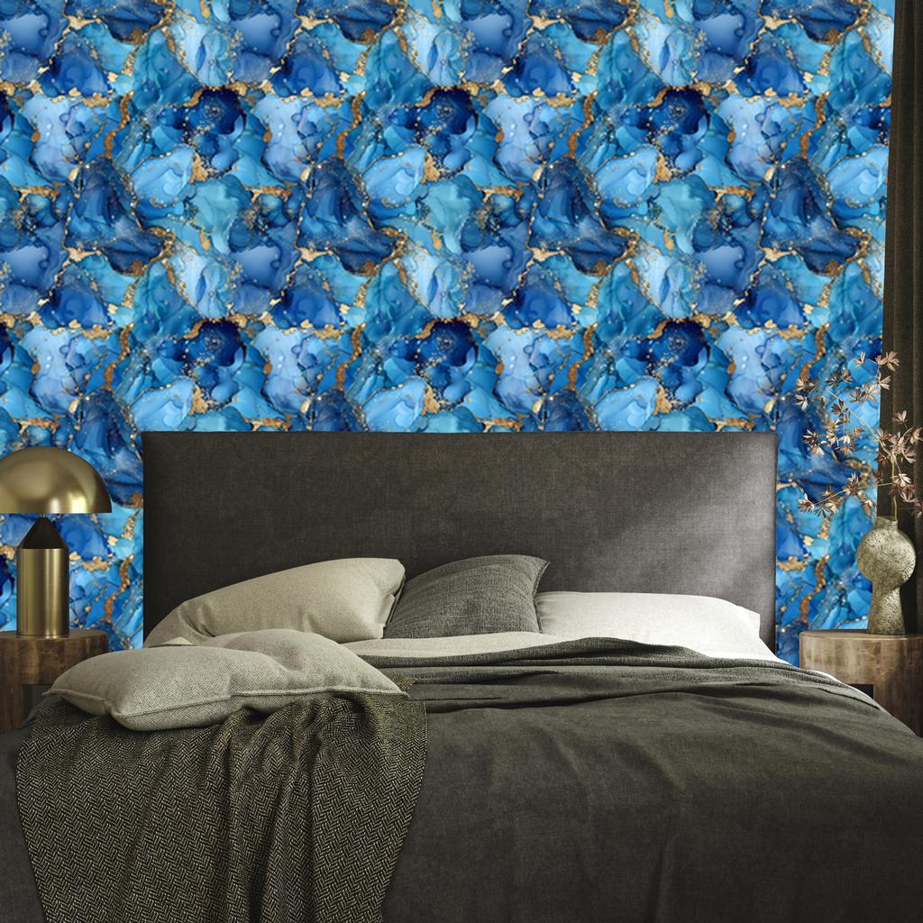 Ink blue, azure and turquoise wallpaper for living room and bedroom 50x1000