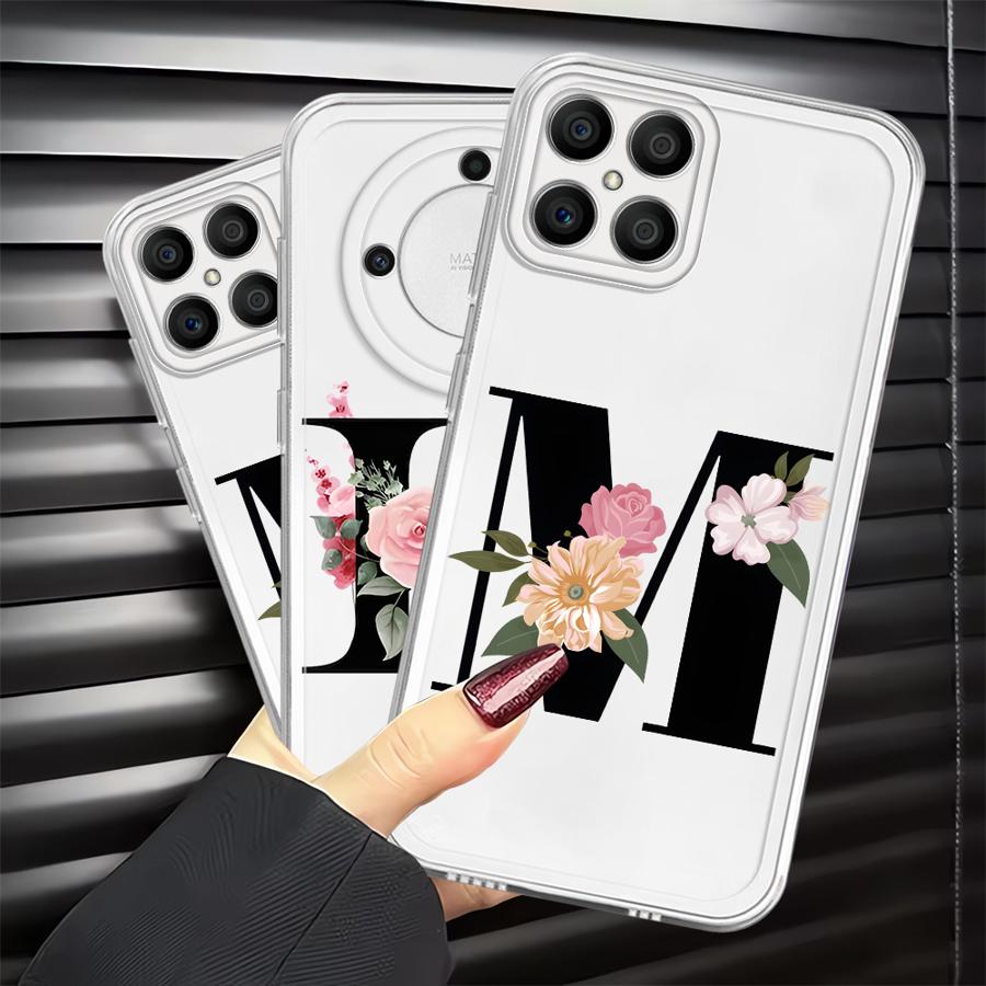 Чехол с цветочными буквами для Honor 90 Lite X9a X7b X8 X8b X9b X8a Мягкая крышка для телефона