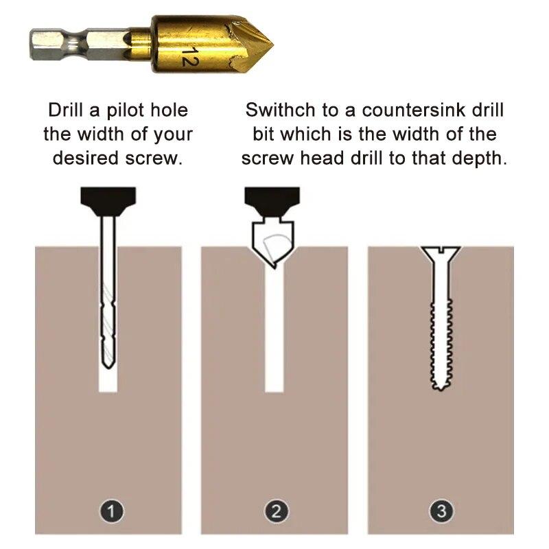 6 шт. шестигранная ручка титановое покрытие пять лезвий для снятия фаски потайное сверло 6-19 мм набор инструментов для обработки дерева центратор