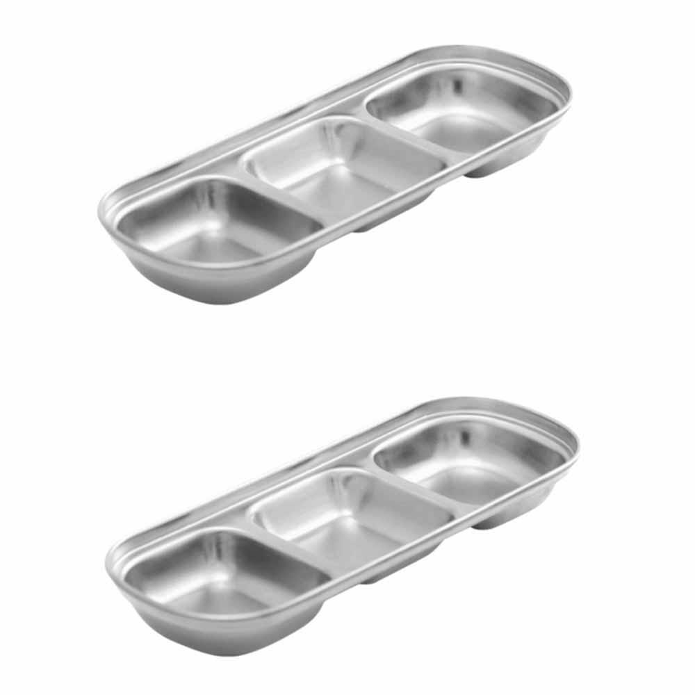 2Pcs Stainless Steel Seasoning Dish 2/3/4 Grid Thickened Divided Dip Bowls Easy Clean Stackable Vinegar Soy Spice Condiment Tray