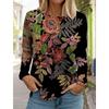 Long-sleeved Round Neck Casual Tops 3d Printed Flowers Fashion Stickers Printed Women's T-shirts