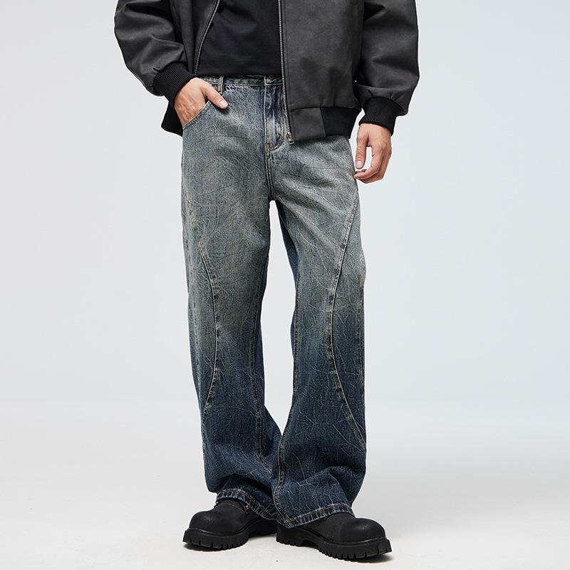New Autumn and Winter Design Jeans for Men's Niche Lightning Texture Gradient High Street Mopping Pants