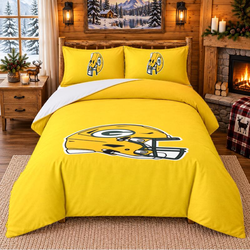 Printed 3Pcs Bedding Set Green Bay Packers Pattern Bed Sheet Pillowcase For Bedroom Decor