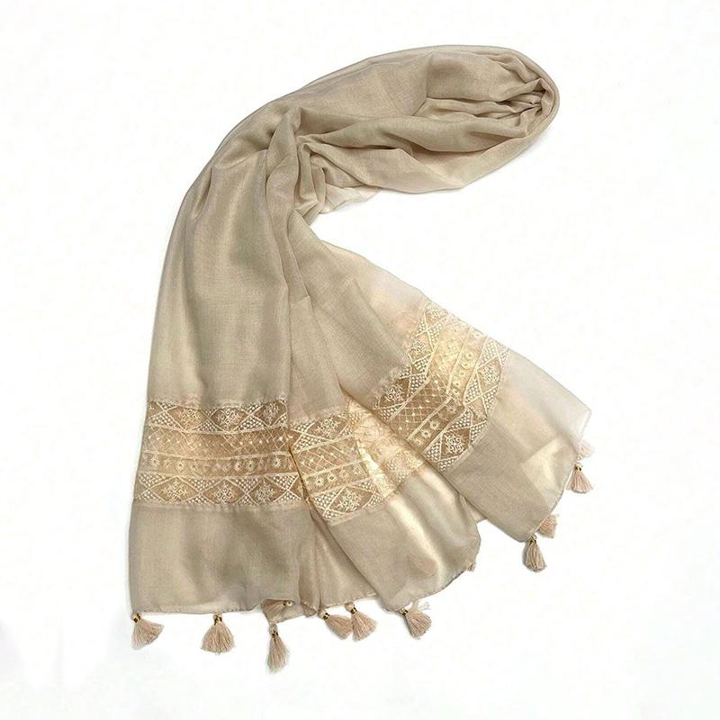 Осенняя мода бренд богемный этнический цветочный кисточка вискозная шаль шарф леди мягкая пашмина хиджабы и накидки буфандас мусульманский Sjaal