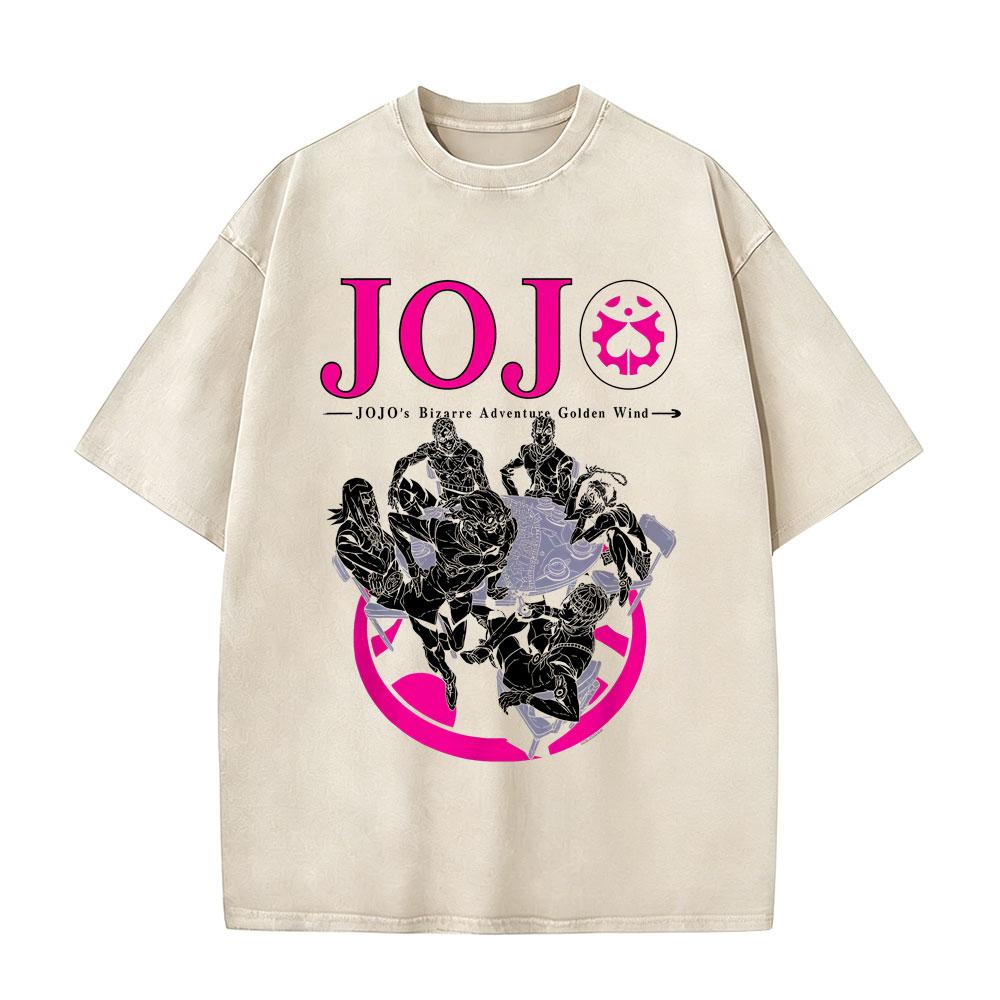 Стирка Винтажная Аниме Jojo Bizarre Adventure Футболка Ретро Манга Giorno Giovanna Футболки Мужские Повседневные Мультяшные Оверсайз Футболки