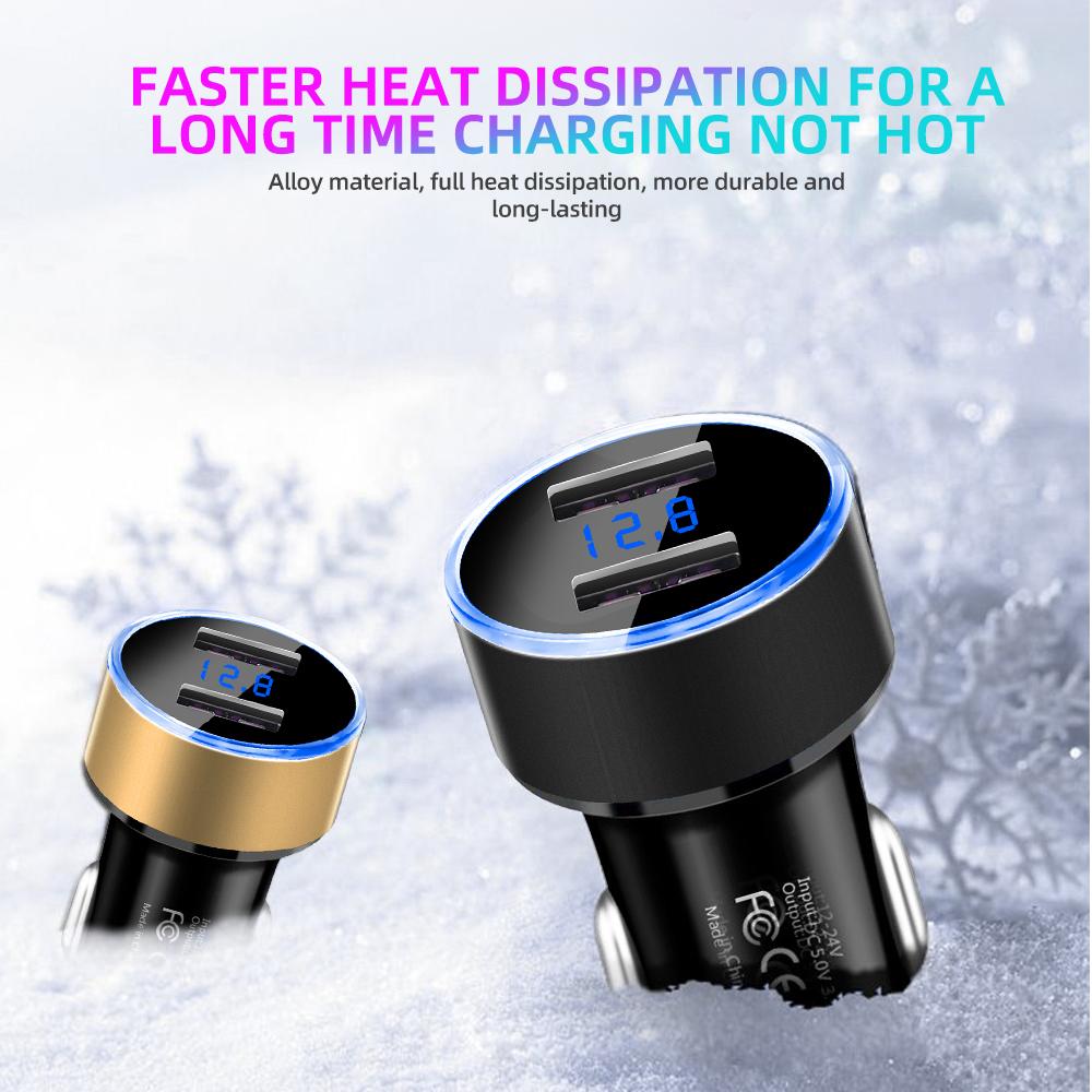 Universal 12V-24V Fast Dual USB Car Charger Adapter with LED Voltage Display 3.1A Car Phone Charger