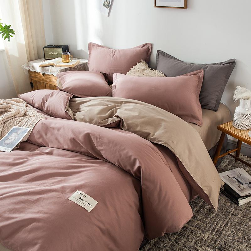 Ins стиль, сплошной цвет, хлопковая простыня из четырех предметов, пододеяльник, кровать из чистого хлопка, двойное одеяло, комплект из трех предметов