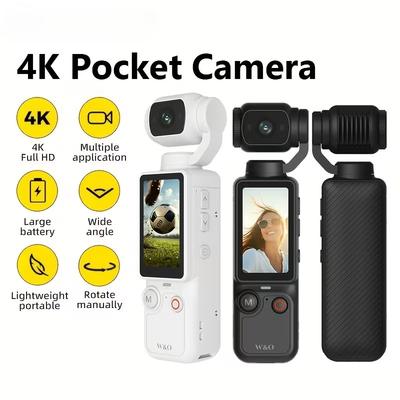 Карманная камера для записи видео 4K HD - 100 МП, аккумулятор 2000 мАч, поворотный дисплей 1,9 дюйма на 180°, функция веб-камеры, зарядка через USB-C