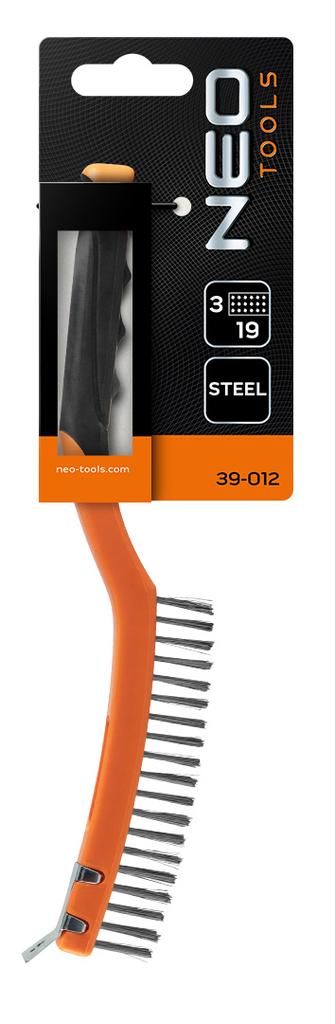 Wire brush, steel wire, 3x19 rows, with scraper