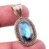 Natural Labradorite 925 Solid Sterling Silver Jewelry TwoTone Pendant 1.50" D3t59