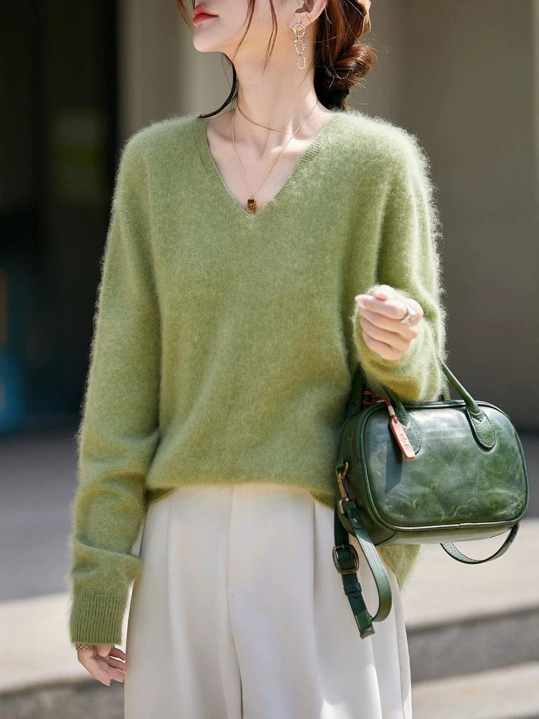 Women's V-neck Hazy Glitter Cashmere Sweater - Soft, Luxurious Knitwear