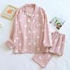 Women's Long Sleeve Cotton Pajamas - Heart Pattern, Double Layer Gauze, Sweet & Cozy Homewear Set for Spring/Autumn