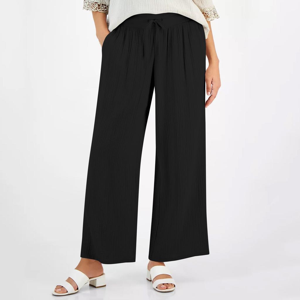 Women's Casual Pants Solid Color Drawstring Elastic Waist Pants With Pockets