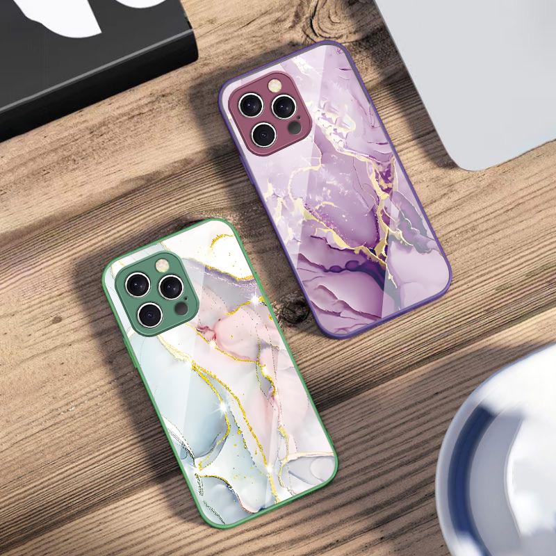 Розовый Мраморный Узор Черный Для IPhone 16 Pro Max 15 Pro 14 13 12 Mini 11 XS M ax XR 7 8 Plu SE 2022 Чехол для Телефона из Закаленного Стекла