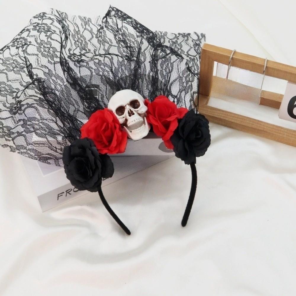 Lace Halloween Headband Gothic Cosplay Headdress Funny Rose Skull Hair Band Girl