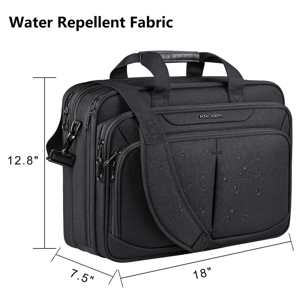 KROSER Business Bag Computer Bag Inch PC Bag Computer Case PC Bag Large Capacity Inch Bag Expandable Gusset Crossbody Bag Large Repellent Black Men's