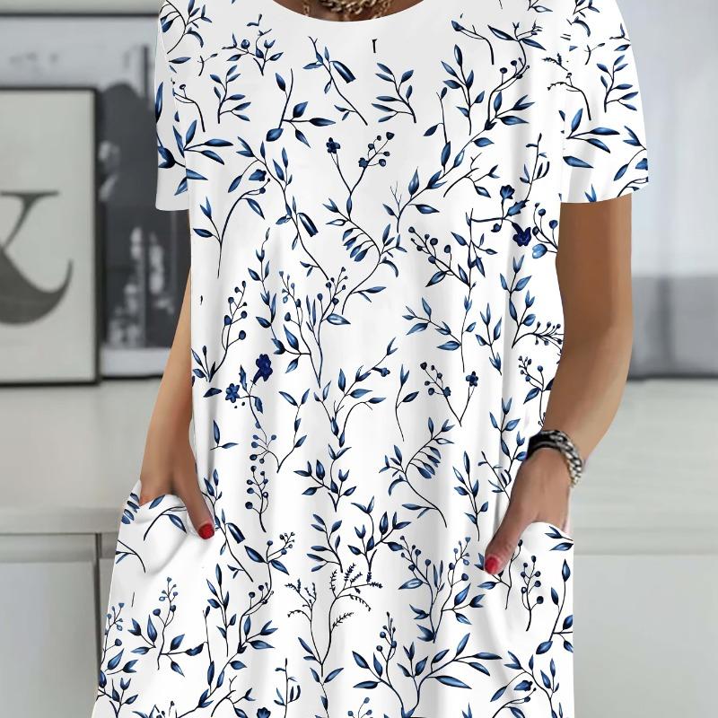 Women's Large Size Casual Elegant Fashion Flower Pattern Halloween Christmas Thanksgiving Digital Print Short Sleeve Round Neck Pocket T-Shirt Top