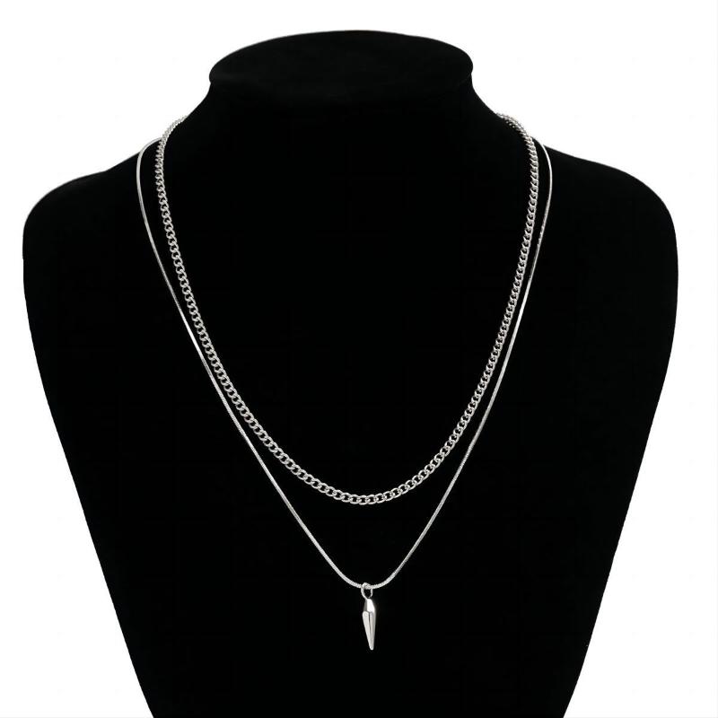 2 Pcs/Set Hip Hop Rivet Pendant Thin Snake Chain Necklace For Men Punk Silver/Gold Color Cuban Link Chain Party Jewelry