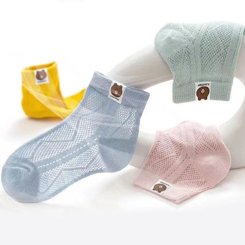 5 пар детских летних носков, дышащие сетчатые детские носки с милым медведем для мальчиков и девочек