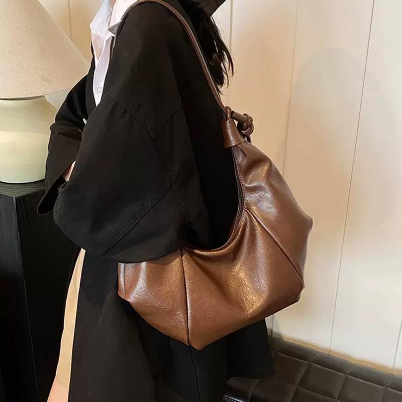 Underarm Bag PU Leather Solid Color Crescent Bag for Women Adjustable Strap Handbag Zipper Hobo Bag for Work Travel AVE