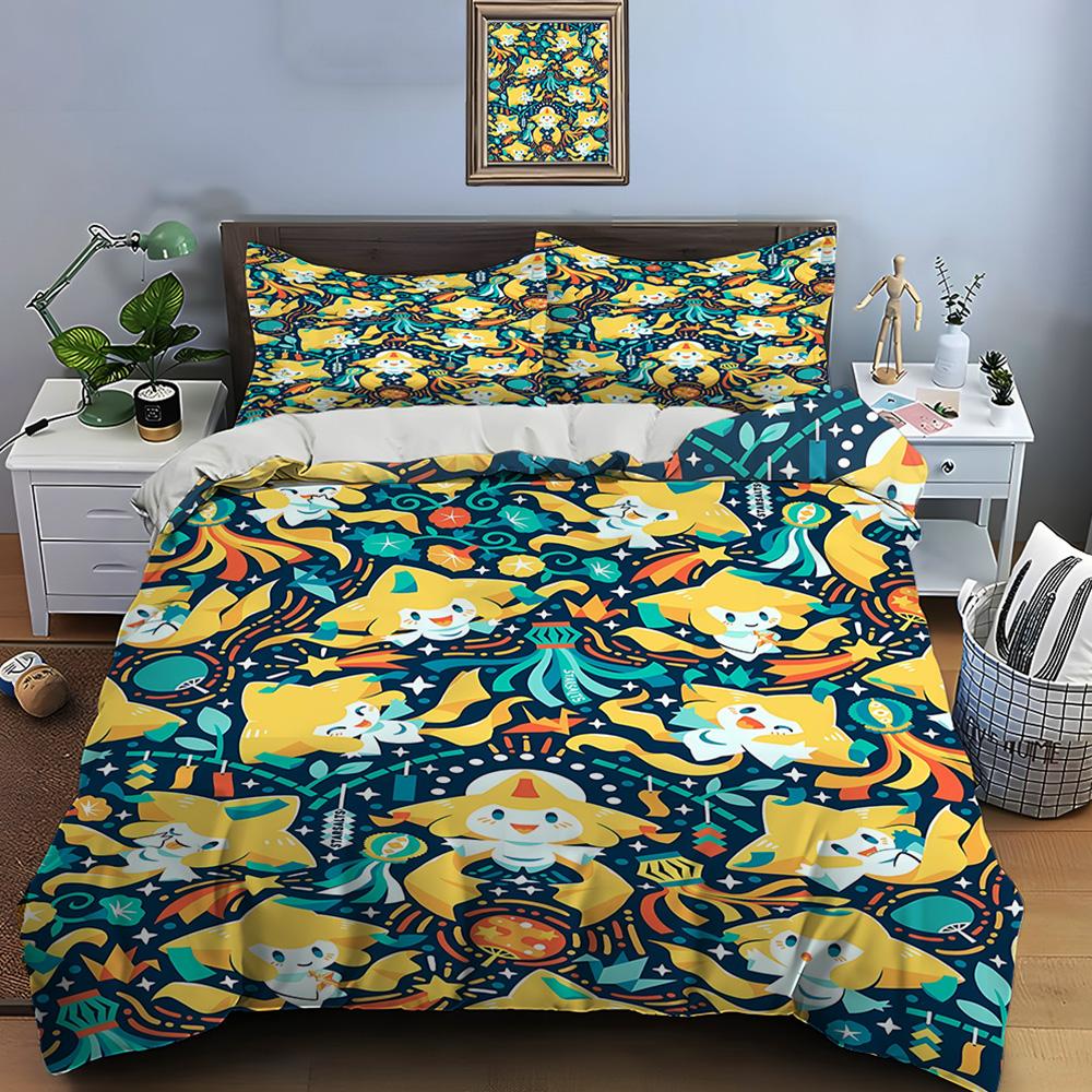 Покемон Джирачи Принт Мягкий Пододеяльник Наволочка Комплект Постельного Белья Детский Взрослый Удобный Комплект для Кровати Полуторный Кинг Комплект Постельного Белья Роскошный