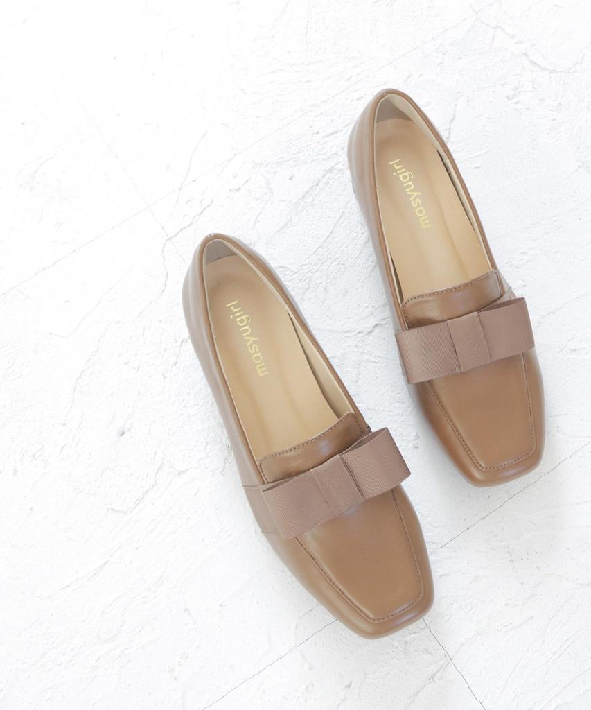 Masyugirl 4E широкая подошва репсовая лента низкий каблук квадратный носок туфли лодочки дуб [Sest] нескользящие 25,5 см mg1027-4e-OK-255