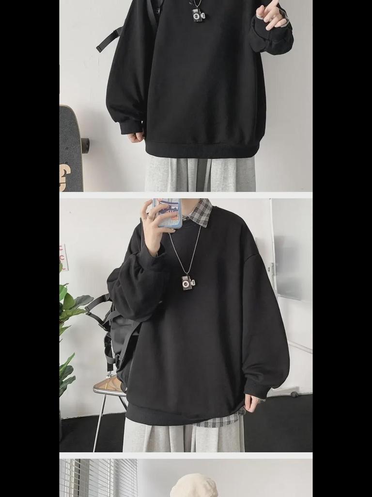 Мужская осенняя модная свободная толстовка в гонконгском стиле с круглым вырезом
