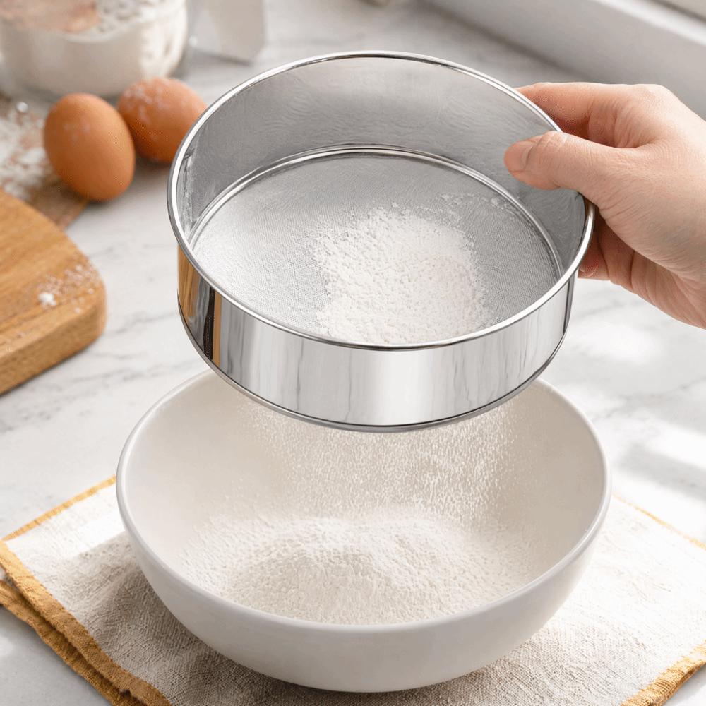Stainless Steel Fine Mesh Round Handheld Silver Manual Flour Sifter Baking Prep