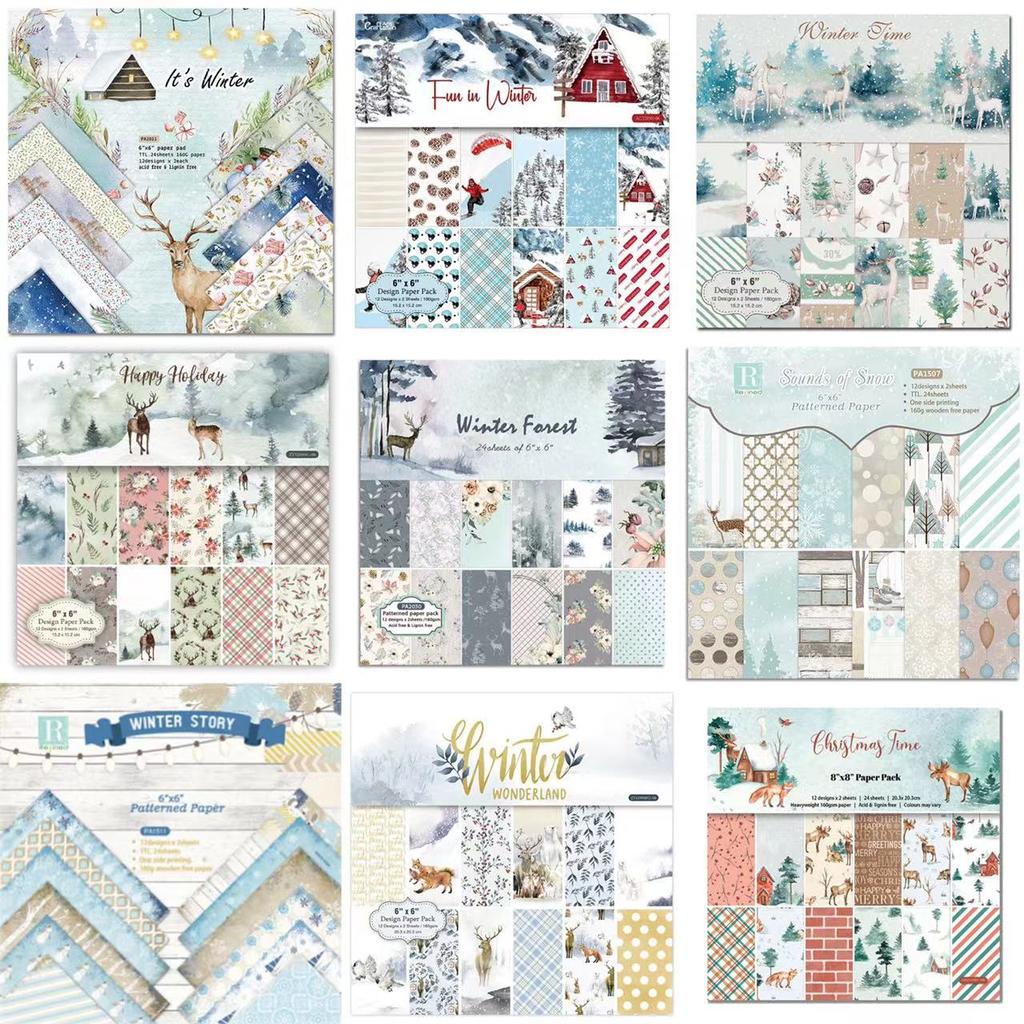 Winter Theme Animals Pattern Paper 9 Styles 24 Sheets DIY Photo Album Scrapbook Journal Account Card Background 6 Inch