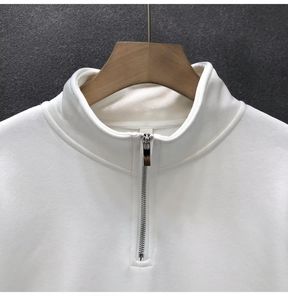 Hong Kong-Style Men's Retro Streetwear Solid Color Half-Zip Long Sleeve Hoodie