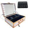 AKUSTOK Makeup Box with LED Large Professional USB and Brush Holder Mirror, Lighting, Portable, Capacity, Use, Connection, (Rose Gold)