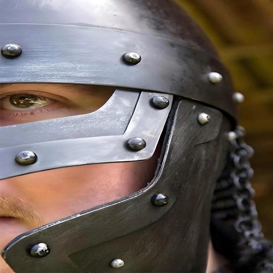 Medieval Viking Helmet With Visor, Blackened Steel Norman Helmet, LARP Reenactment Armor,