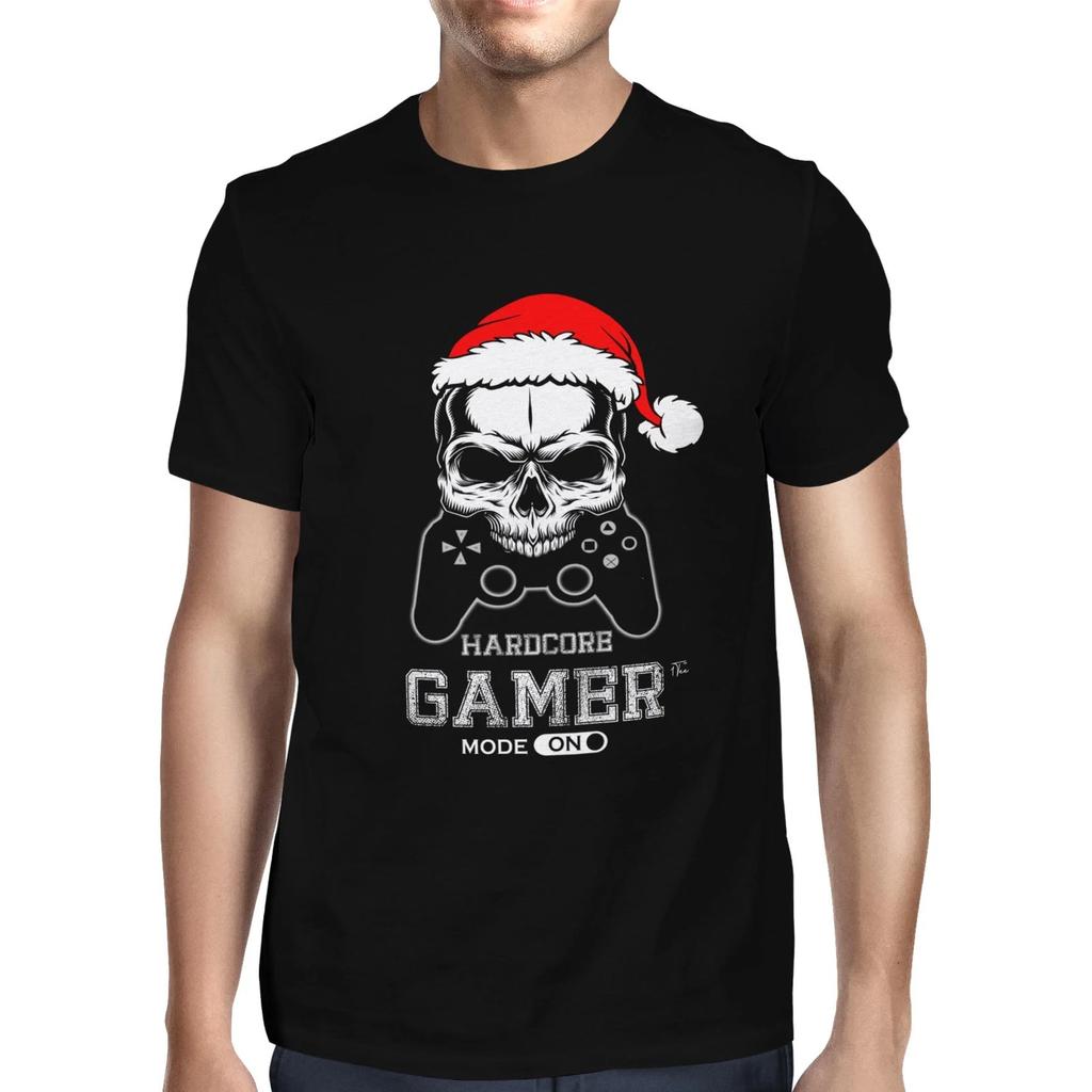 1Tee Mens Hardcore Gamer Christmas Skull T-Shirt
