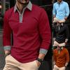 New Men's Long-Sleeved Polo Shirt Spring/Autumn Contrast-Colour Printed Casual Sweatshirt