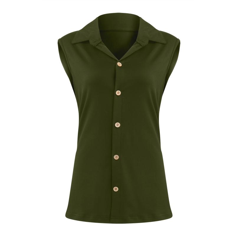 Топы и футболки Повседневный топ Рубашка с воротником-стойкой Женская безрукавка