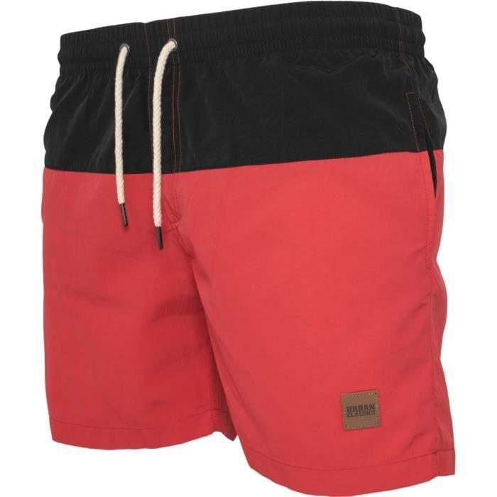 Short de bain - Urban Classics - BLOCK - Noir - Rouge - 100% nylon