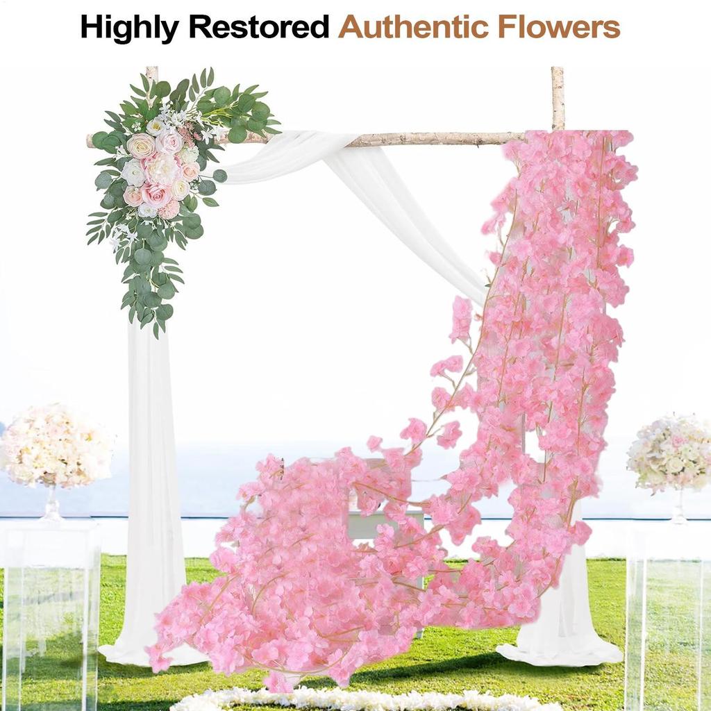 Artificial Cherry Flower Branches Faux Cherry Flower String Faux Plants Garland Decoration For Garden Bedroom Wedding Party Arch