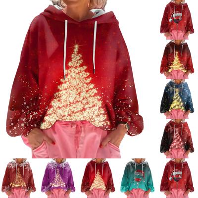 Женский рождественский свитшот с капюшоном, свободного кроя, с длинными рукавами и принтом