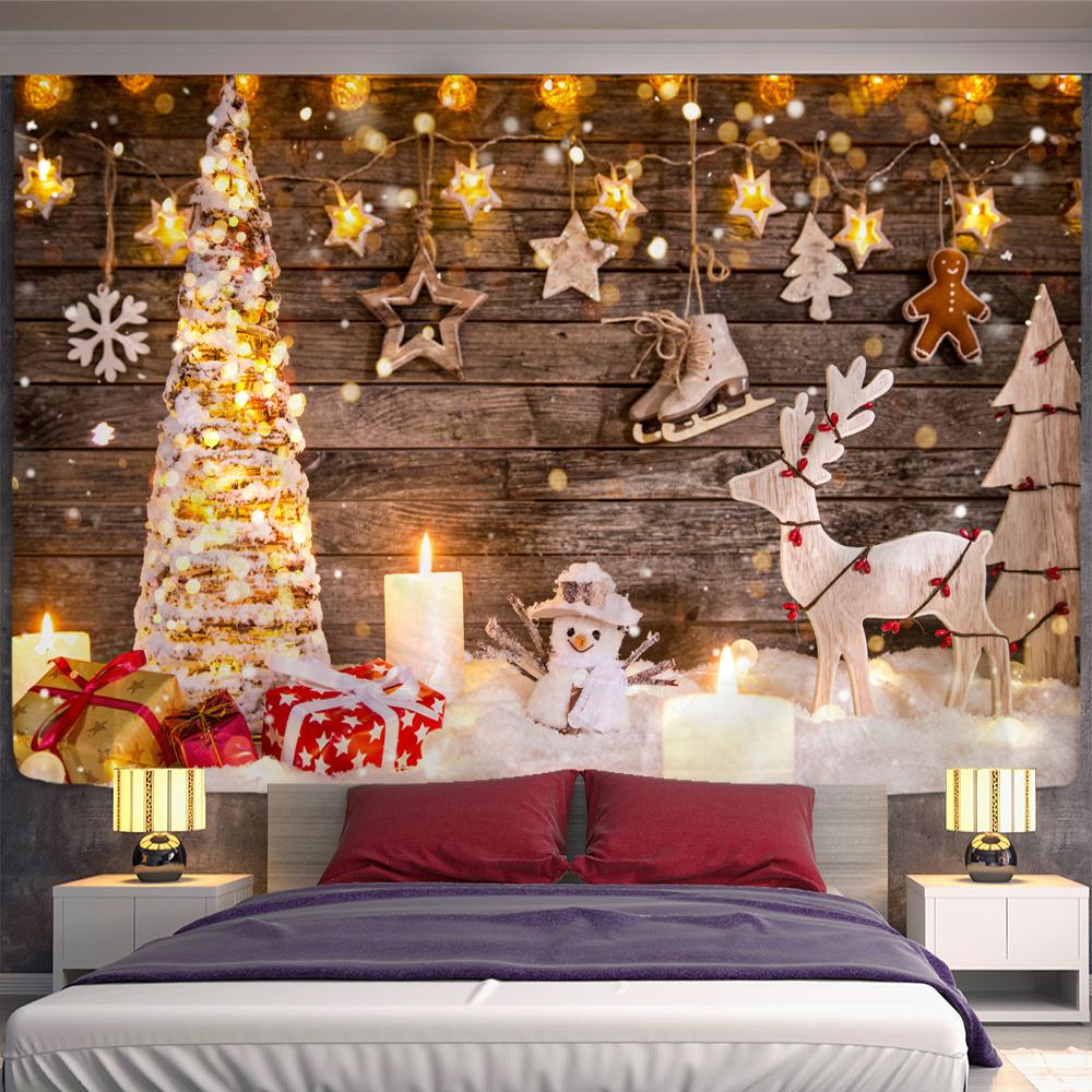 Christmas Fireplace and Snow Wall Hanging Merry Christmas Tapestry Home Decor Christmas Gifts Printed Tapestry