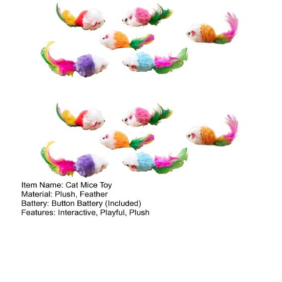 3/5/12 шт. Игрушки для кошек, искусственный мех, игрушка для кошек, мышь с перьевым хвостом, интерактивная мини-пушистая мышь с погремушками для домашних кошек