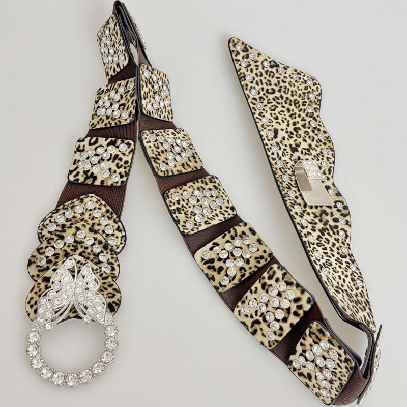 Womens Millennium Leopard Print Stretch Belt Fashion Rhinestone Waistband Dresses