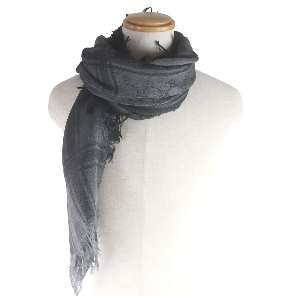 Превосходный мужской серый шерстяной шарф GUCCI Stall с ромбовидным узором и бахромой 544615 Б/у