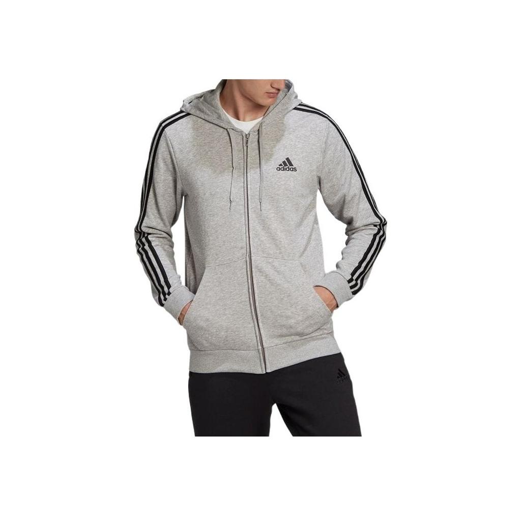 Adidas Essentials Fleece Three Stripes Full Zip Hoodie Men Hoodies Gray GK9034
