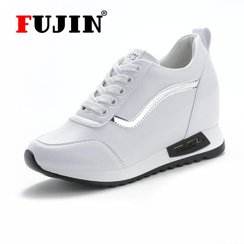 Fujin Маленькие белые туфли Студентки Дикие спортивные туфли Женские повседневные туфли на толстой подошве с увеличенной подошвой