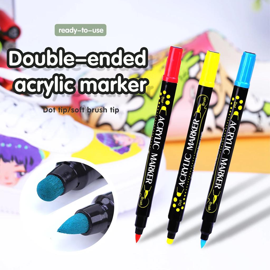 24 Цвета Точечные Акриловые Маркеры-Краски Коллекция Двусторонние Кисть-Маркеры для Раскрашивания Камней Холста Пластика Металла Дерева Каменной Росписи Художественные Принадлежности