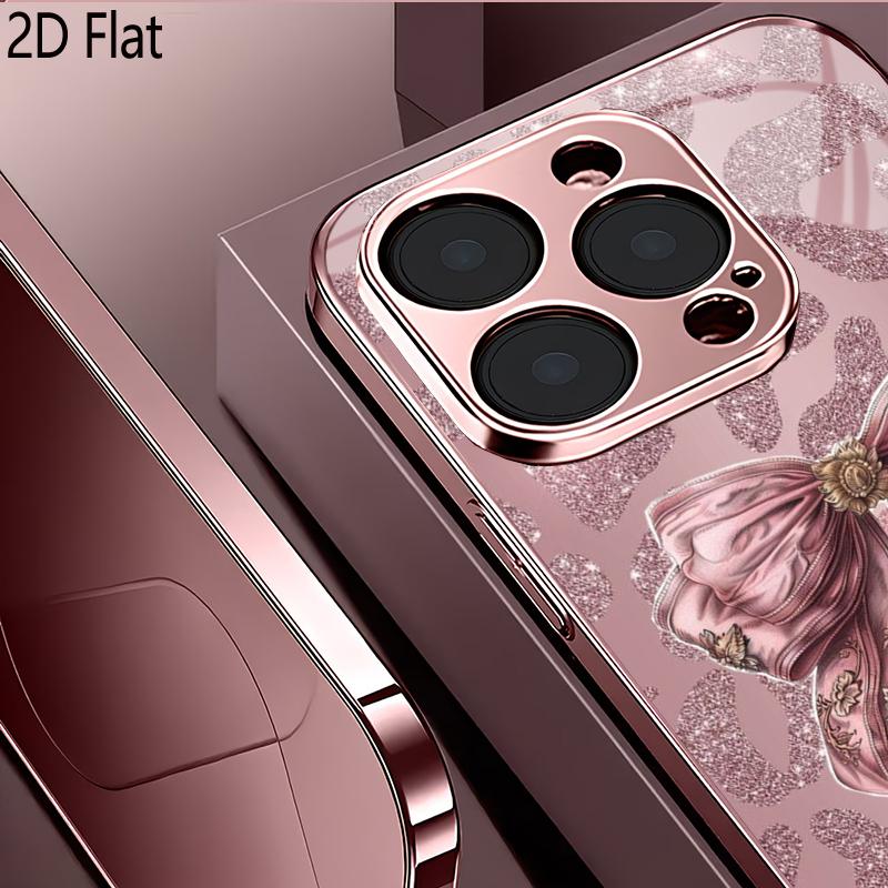 Розовый Бант Леопард 2D Плоский Для iPhone17 18 16 15 14 13 12 11 Pro Max XS XR 8 7Plus Чехол для Телефона Ударопрочный Защитный Задний Чехол