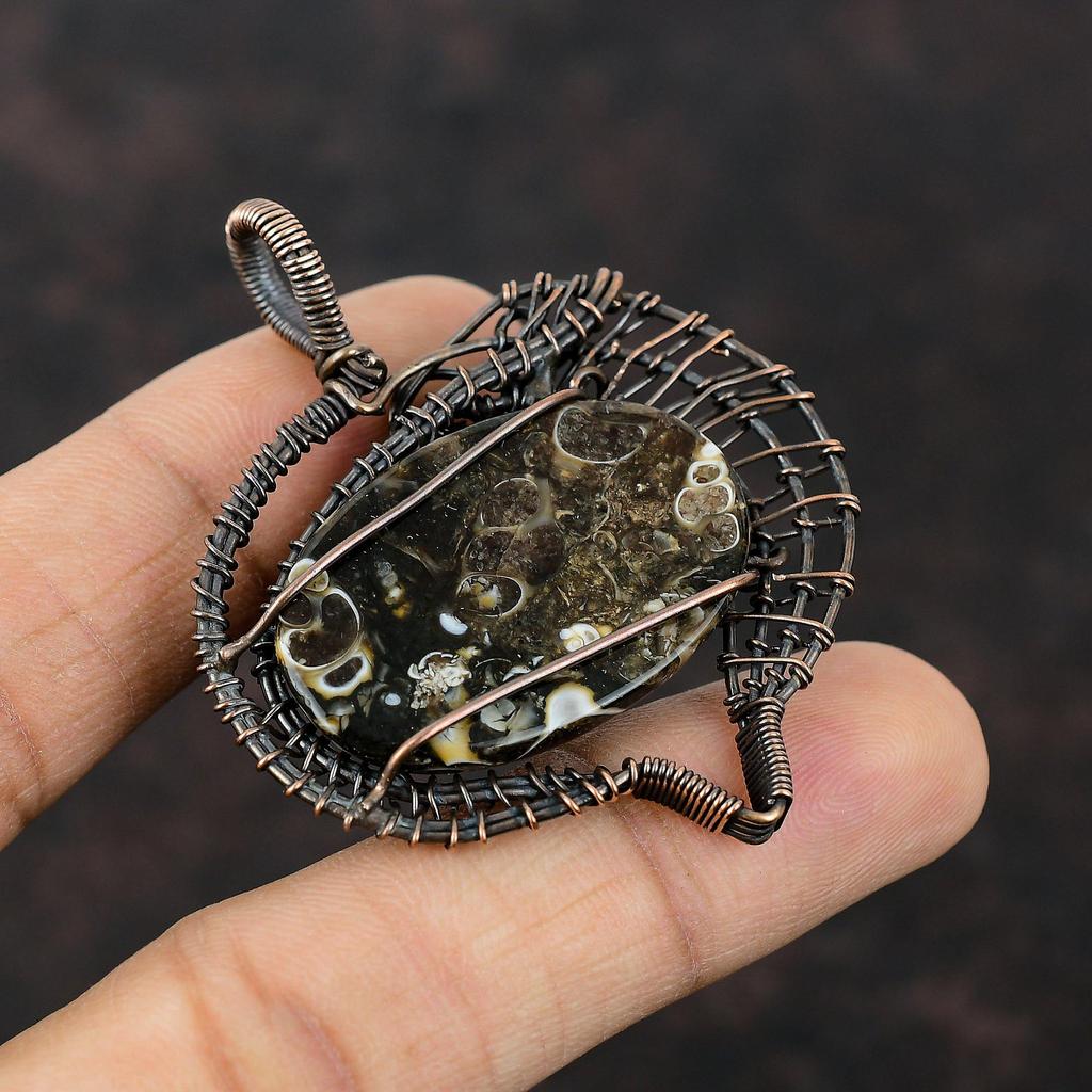 Подвеска из агата туррителлы, обернутая медной проволокой, Подвеска ручной работы, Медные украшения, Подвеска с обернутым драгоценным камнем, Подарок для мамы, Бохо украшения