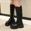 Платформа Женские Высокие Сапоги Высокий Каблук Кожаные Туфли Женские Тенденции 2025 Зимняя Мода Дизайнерское Платье Сексуальные Панк Женские Снежные Ботинки