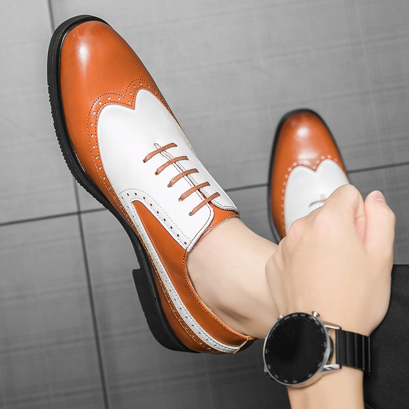 Классические мужские туфли-оксфорды в стиле броги с заостренным кончиком, деловые, из натуральной кожи, черного, коричневого цвета, со шнуровкой, для свадьбы, торжественные туфли для мужчин