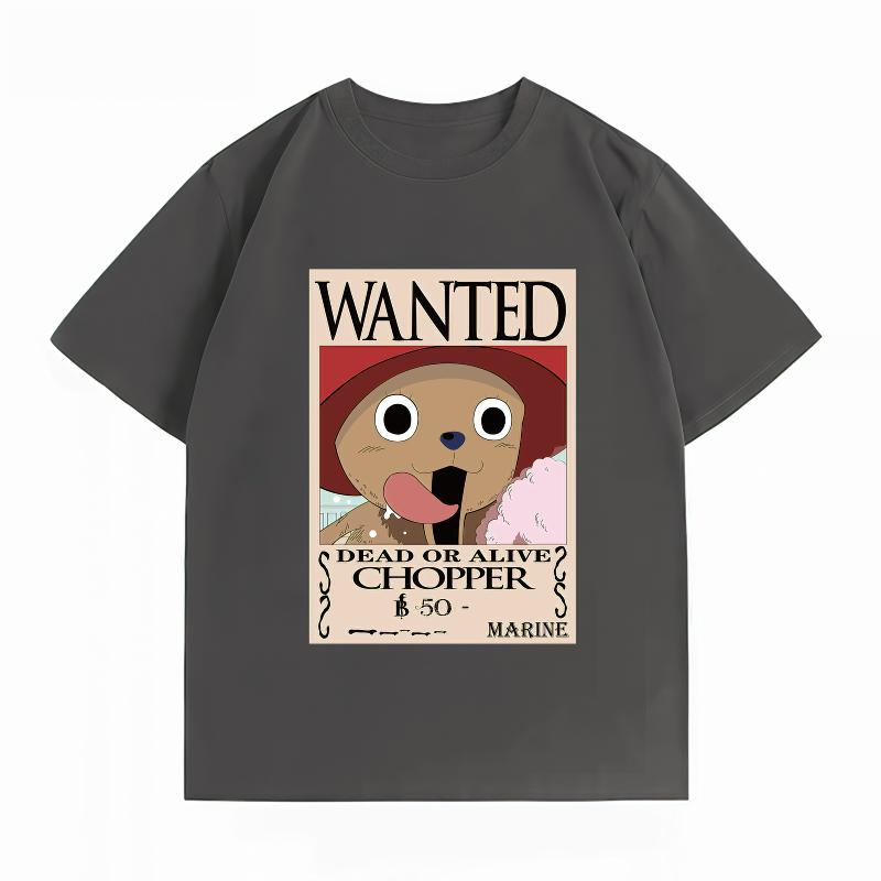 Unisexs Clothing New 100 Cotton Breathable Summer TShirt One Piece Tony Tony Chopper Wanted Print Casual Tops